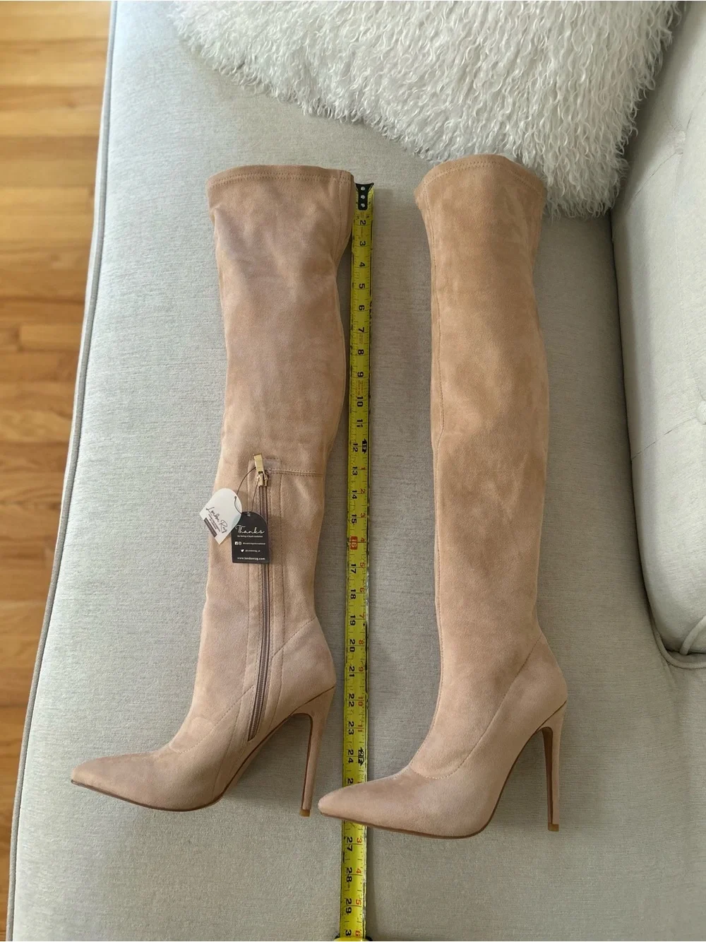 Stiletto Over-the-Knee Boots in Blush Beige  Suede
